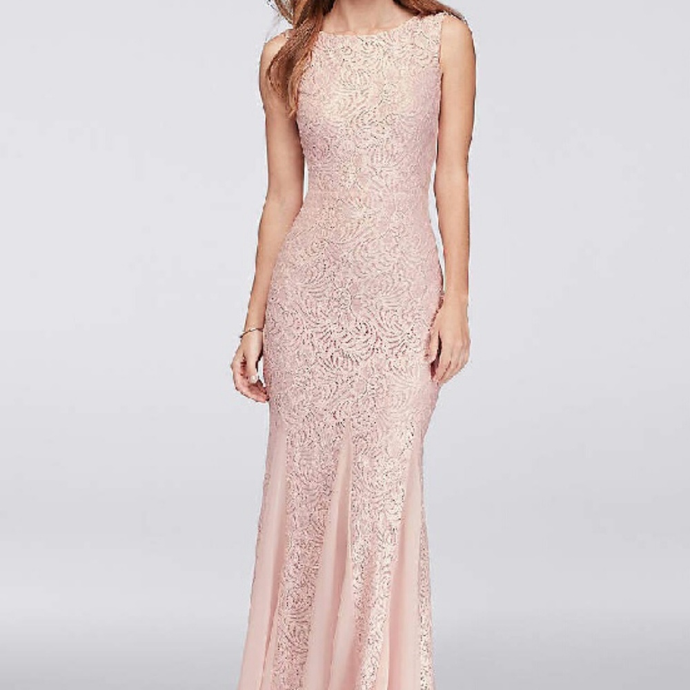 Stretch lace bridesmaid dress with godet skirt